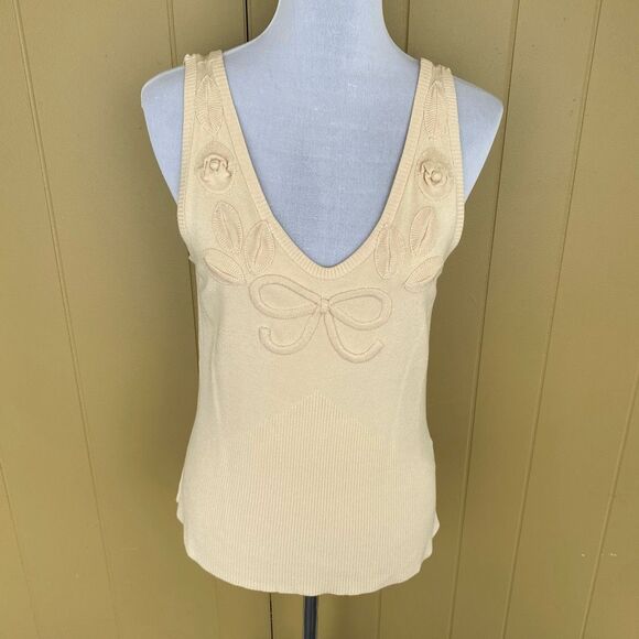 Cache women M scoopneck raised floral cream tank top - Picture 1 of 9